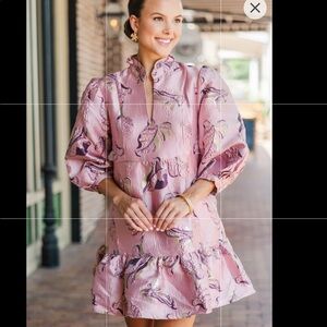 Beautiful jacquard floral ruffle bottom dress!